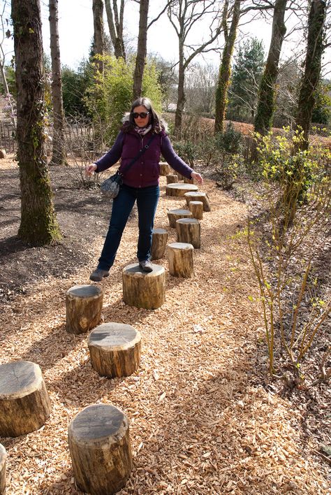 Log stepping stones Log Stepping Stones, Outdoor Playscapes, Child Friendly Garden, Wood Playground, Simple Tree House, Ninja Course, Step Stones, Play Garden, Public Space Design