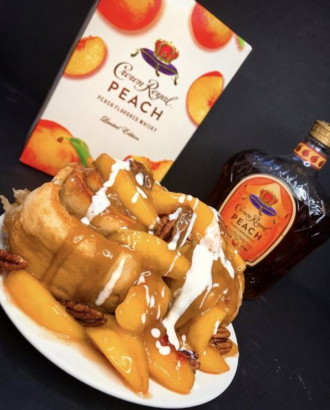 Crown Royal Peach Cobbler, Peach Cinnamon Rolls, Cinnamon Roll Peach Cobbler, Peach Lemonade Recipe, Crown Royal Recipes, Peach Cobbler Cinnamon Rolls, Crown Royal Peach, Peach Caramel, Dessert Truffles