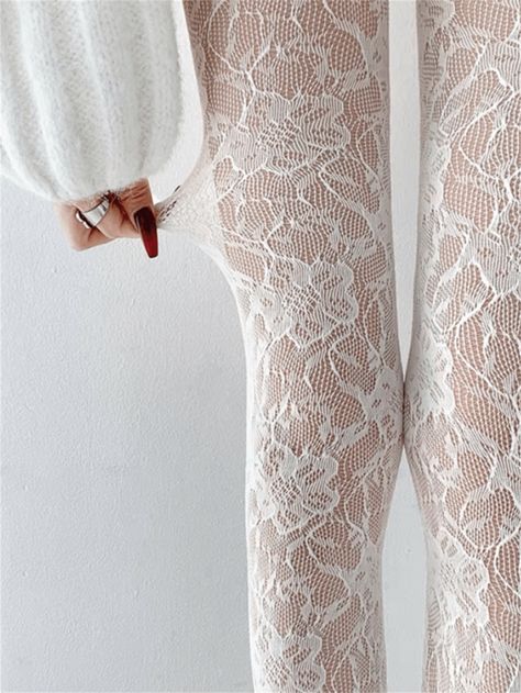 Colorful Fishnet Stockings With Floral Pattern, Hollow Out Jacquard Netting, Mesh Tights, Sexy Sweet Fashionable Thigh High StockingsI discovered amazing products on SHEIN.com, come check them out! Cute Thigh High Socks, Tights Floral, White Fishnet Stockings, Miraculous Outfits, Pattern Street Style, Mesh Tights, White Fishnets, Pretty Socks, Floral Tights