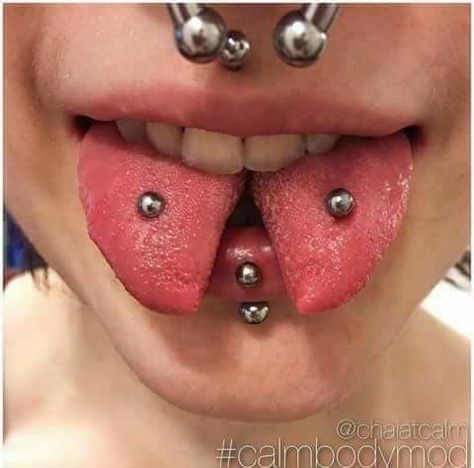 Tongue Split Piercings, Split Tongue Piercings, Tongue Split, Labret Vertical, Split Tongue, Mouth Piercings, Mod Jewelry, Face Piercings, Cool Piercings