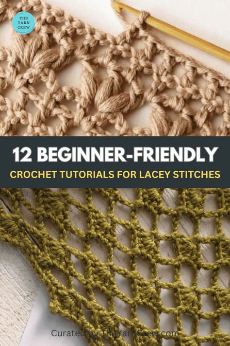 Do you want to learn a new crochet stitch this summer? Browse through this list of lacy stitch patterns. Explore different styles and add a touch of elegance to your crochet projects. Check out the entire collection of crochet patterns and save your favorite for later. Crochet patterns curated by TheYarnCrew. Wide Stitch Crochet, Lace Weight Crochet Patterns, Crochet Fall Scarf, Cool Crochet Stitches, Lace Crochet Stitches, Open Crochet Stitches, Crochet Lace Stitches, Lacy Crochet Stitches, Pretty Crochet Stitches