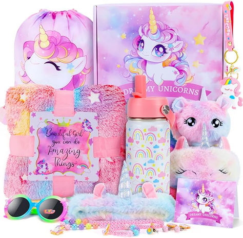 Amazon.com: Unicorn Toys for Girls Kids Toys 5 6 7 8 9 10+ Years Old, Kids Unicorn Gifts with Glowing Blanket/ Water Bottle/ Eye Mask/Headband/Crossbody Bag/Sunglass/12PCS Birthday Gift Toys for Girls 6-10+ : Toys & Games Toys For 6 Year Girl, Toys For Girls Kids, Toys For 7 Year Girl, Toys For Girls 8-9, Girls Toys 6-8, Phone Watch For Kids, Barbie Party Decorations, Unicorn Bag, Unicorn Headband