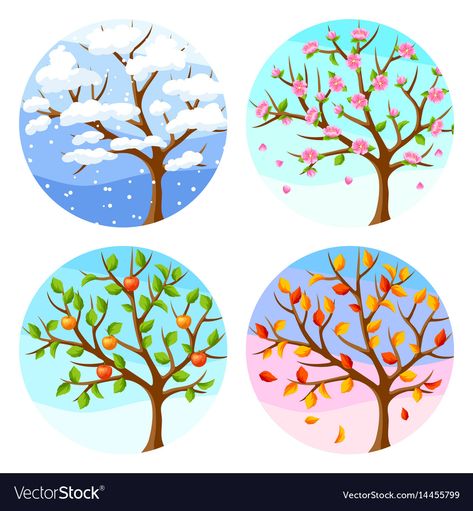 4 Seasons Drawing, Seasons Drawing, Seasons Illustration, Preschool Seasons, Four Seasons Art, Seasons Preschool, Season Tree, Emotions Preschool, Illustration Tree