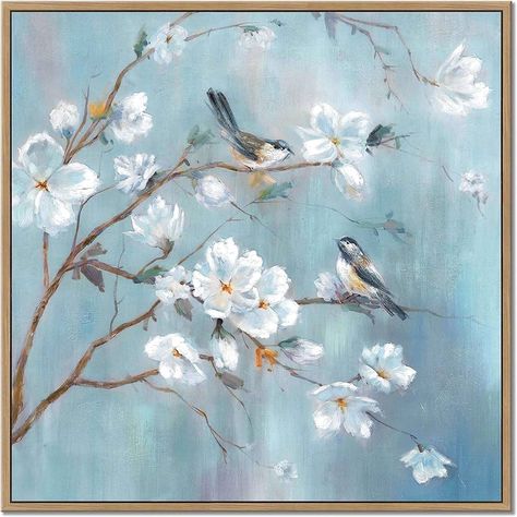 Amazon.com: UTOP-art White Flower Canvas Wall Art: Elegant Tree and Birds Artwork Floral Painting for Bedroom (28'' x 28'' x 1 Panel): Posters & Prints Birds Artwork, Wall Art For Office, Painting For Bedroom, Art For Office, Flower Canvas Wall Art, Bird Canvas, Office Room Decor, Spring Tree, Wall Canvas Painting