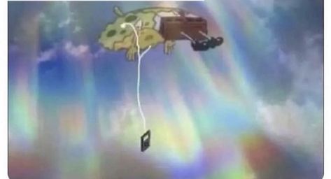 Headphones Floating Meme, Spongebob Flying With Headphones, Spongebob Ascending With Headphones, Spongebob Floating With Headphones, Spongebob Floating, Bob Meme, Scary Photos, Response Memes, Sponge Bob