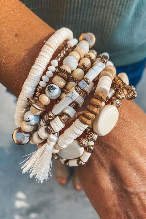 Stacked Beaded Bracelet | Sophie & Trey Boho Bracelets Diy, Spring Jewelry Trends, Stacked Beaded Bracelets, Stackable Beaded Bracelets, Cute Trendy Dresses, Soft Accessories, Jewelry Making Classes, Diy Bracelet Designs, Chic Earrings