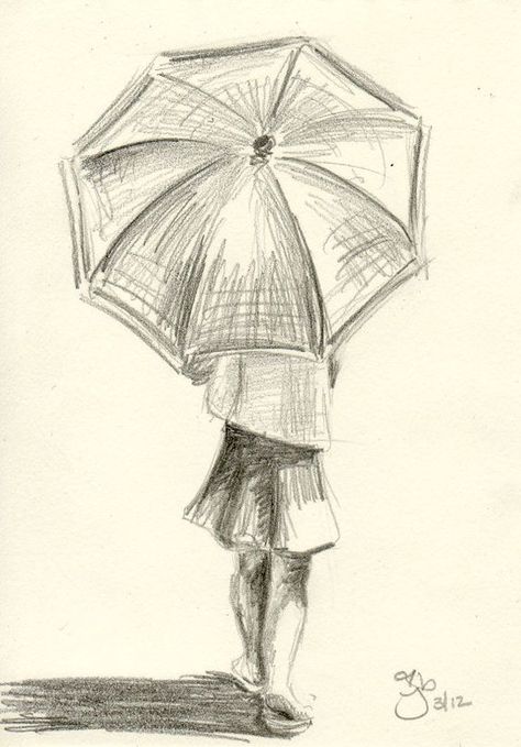 umbrella art 26                                                                                                                                                                                 More Easy People Drawings, Easy Pencil Drawings, Portrait Au Crayon, Drawing Hands, Umbrella Art, Drawing Faces, Pencil Drawings Easy, 8x10 Art Prints, Portrait Paintings