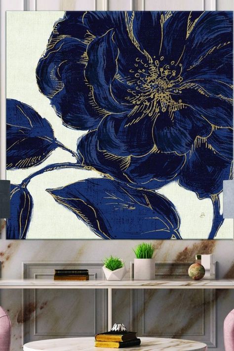 Hanging oversized wall art in your home is a fantastic way to create a decorative focal point in a room. It can help reinforce your color palette and break up a large wall. Here are 18 oversized wall art ideas under $200 from Overstock. #wallart #canvasart #oversizedwallart #walldecor #oversizedwalldecor #homedecor #decor Bild Gold, Dark Botanical, Gold Canvas, Dark Rose, Watercolor Flower, Framed Canvas Wall Art, Gold Floral, Blue Flower, Gold Design