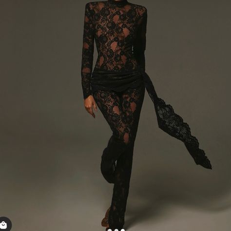 This Is A Black Mesh Jumpsuit With A Tie To The Side That Brings It Off. This Is Perfect For A Birthday Dinner Or To Go On A Date. No Stretch, Strictly Xs In Size. Black Lace Jumpsuit Outfit, Lace Jumpsuit Outfit, Black Mesh Jumpsuit, Denim Short Romper, Unique Jumpsuits, Black Lace Jumpsuit, Outfits Concert, Mesh Jumpsuit, Performance Outfits