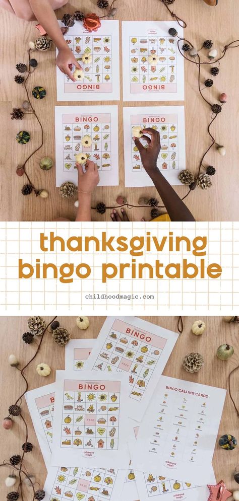 Thanksgiving Bingo Free Printable Game - Childhood Magic Thanksgiving Bingo Free, Bingo Free Printable, Printable Bingo Cards, Thanksgiving Word Search, Free Printable Thanksgiving, Thanksgiving Bingo, Laminating Paper, Thanksgiving Books, Bingo Template