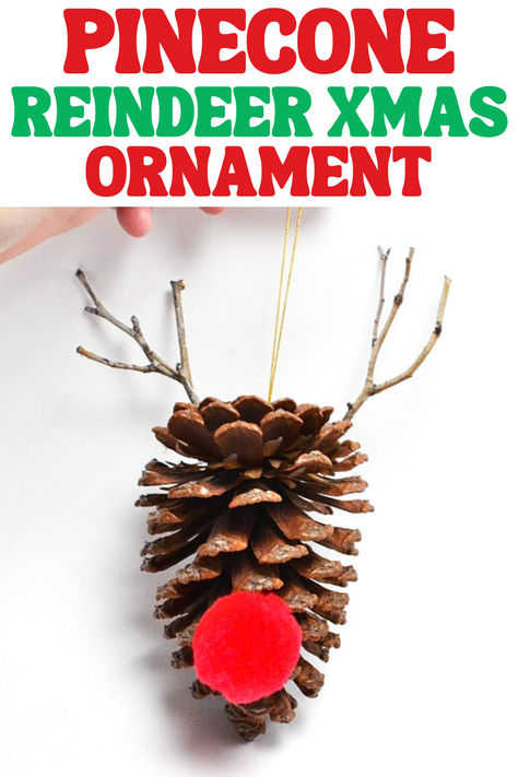 Pinecone Reindeer Christmas Ornament Craft Pinecone Reindeer Ornament, Pinecone Gnome Ornaments Diy, Diy Christmas Ornaments Pinecones, Pinecone Ornaments For Kids, Pine Cone Ornaments For Kids, Pinecone Angel Ornaments Diy, Diy Pinecone Ornaments, Pinecone Ornaments Christmas, Pinecone Reindeer