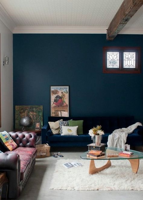 What’s the perfect colour match for a brown leather sofa? Living Room Decor With Brown Sofa, Living Room Decor Ideas Traditional, Peacock Blue Living Room, Patterned Ceiling, Perth House, Brown And Blue Living Room, Pinterest Living Room, Recycled House, Navy Blue Living Room