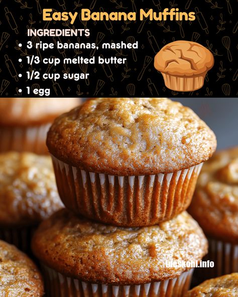 Easy Banana Muffins Banana Bread Cupcakes, Easy Banana Muffins, Banana Bread Muffins Easy, Banana Muffin Recipe Easy, Banana Bread Muffin Recipe, Banana Recipes Easy, Banana Cake Recipe Easy, Creamy Broccoli Cheddar Soup, Ripe Banana Recipe