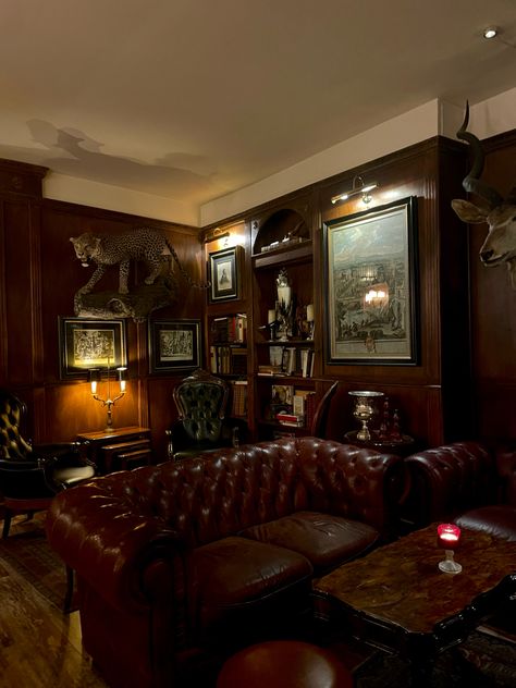 Victorian Hunting Lodge, Wizard Study, Hunter Man Cave, English Manor Interior, Lodge Decorating, Speakeasy Basement, Gothic Cowboy, Christmas Inn, Classy Man Cave