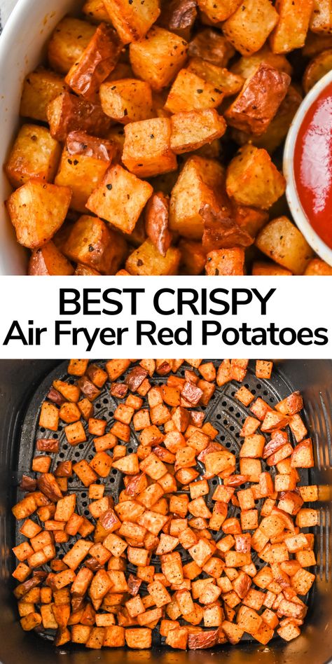 These healthy air fryer red potatoes are the perfect side dish for dinner or breakfast. Crispy on the outside, tender inside, and full of flavor. Air Fryer Red Potato Recipes, Crispy Red Potatoes, Air Fryer Red Potatoes, Potatoes In The Air Fryer, Smashed Red Potatoes, Side Dish For Dinner, Red Potato Recipes, Healthy Air Fryer, Small Red Potatoes