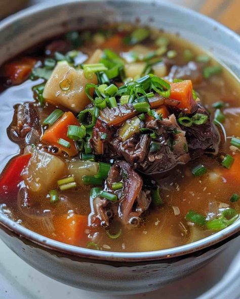 Hawaiian Oxtail Soup: A Heartwarming Culinary Journey – One Stop Halal Oxtail Soup Hawaiian, Hawaiian Oxtail Soup Recipe, Oxtail Ramen, Hawian Food, Ghee Recipe, Lentil Flour, Spiced Lentils, Oxtail Soup, Coffee Snacks