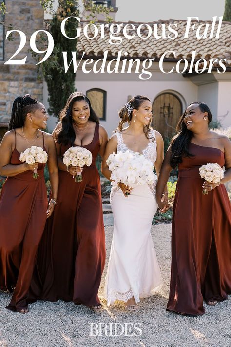 Fall Bridal Colors, Autumn Wedding Theme Color Schemes, Bridesmaid Dress Color Schemes, My Best Friend’s Wedding, Wedding Theme Color Schemes, Royal Family Fashion, Fall Wedding Bridesmaids, Fall Wedding Color Schemes, Wedding Color Scheme