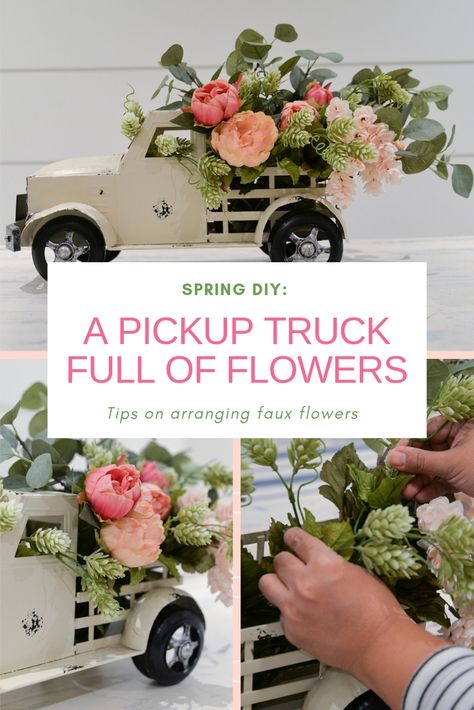 Metal Truck Decor Ideas, Truck Full Of Flowers, Truck Planter, Wreath Centers, Tractor Decor, Small Arrangements, Plant Business, Spring Diy Projects, Fun Planters