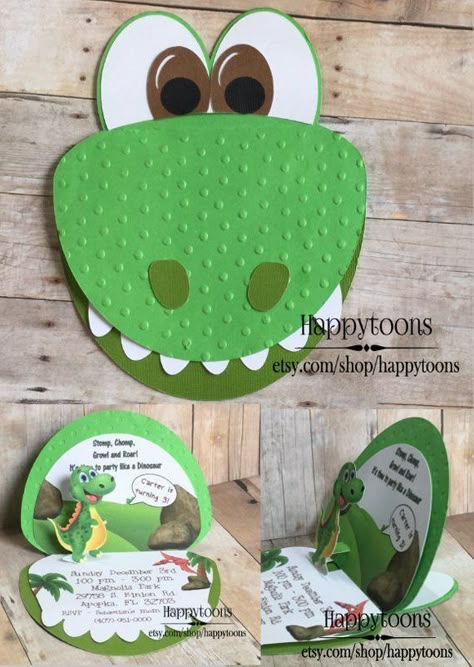 Pop Up Invitation, Diy Birthday Invitations, Dinosaur Themed Birthday Party, Dinosaur Cards, Dinosaur Birthday Invitations, Husband Birthday Card, Dinosaur Theme Party, Dinosaur Crafts, Dino Birthday