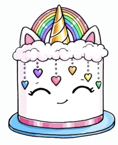 Cute Unicorn Cake, Drawing Cake, Cute Rainbow Unicorn, Cake Drawing, Unicorn Pictures, Cartoon Unicorn, Cute Food Drawings, Cute Rainbow, Cute Animal Drawings Kawaii