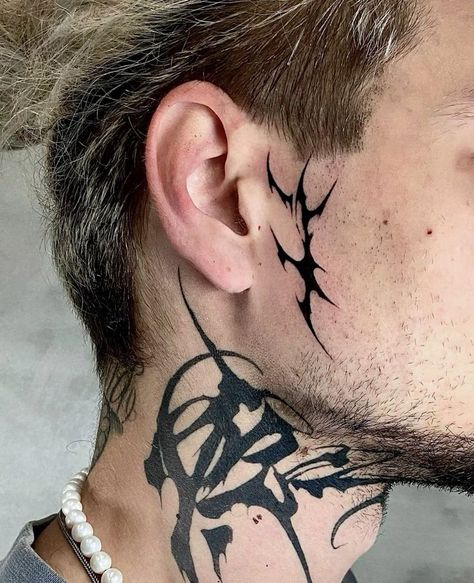 Face Tattoos Men, Bite Mark Tattoo, Face Tattoo Ideas, Chest Neck Tattoo, Small Face Tattoos, Face Tats, Tattoo Face, Tattoo Background, Geek Tattoo