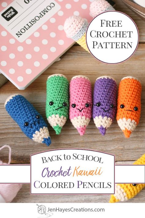 Crochet Pencil Pattern, Pencil Crochet, Crochet Teacher Gifts, Crochet Keychain Pattern, Crochet Animals Free Patterns, Kawaii Crochet, Crochet Amigurumi Free Patterns, Crochet Amigurumi Free, Fun Crochet Projects