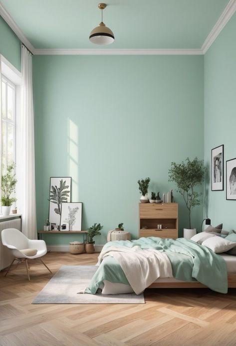 Mint Room Ideas Bedrooms, Mint Wall Color, Bedroom Colours 2024, Mint Color Room, Interior Paint Colors For 2024, Small Bedroom Paint Ideas, Green Girls Bedroom, Colors For Bedroom Walls, Room Paint Colors Bedroom