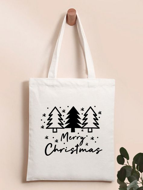 Black and White Preppy Collar  Fabric Christmas Shopper Bag Embellished   Women Bags Christmas Bags Cricut, Christmas Bag Ideas, Tote Bag Cricut Ideas, Christmas Tote Bags Diy, Christmas Totes Diy, Christmas Tote Bag Ideas, Christmas Canvas Bags, Christmas Totes, Reusable Christmas Bags