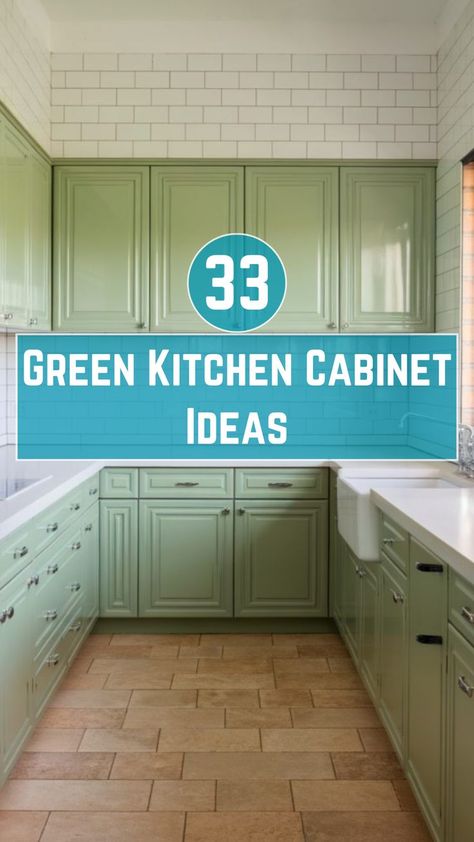 Image shows a variety of kitchen designs featuring green cabinets, ranging from light sage green to rich emerald. Soft Green Kitchen, Green Kitchen Inspiration, Green Kitchen Cabinet, Kitchen Cabinet Color Ideas, Sage Green Kitchen, Kitchen Cabinet Ideas, Green Kitchen Cabinets, Calming Spaces, Cabinet Ideas