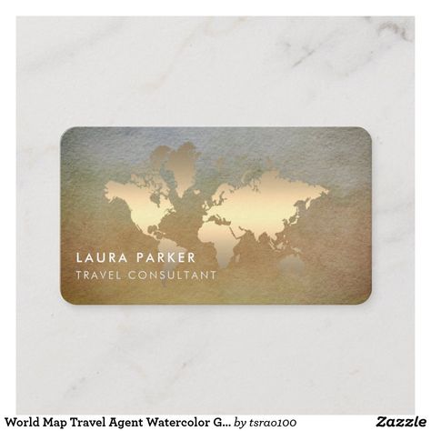 World Map Travel Agent Watercolor Gold Tourism Business Card Travel Agent Business Cards, Travel Agent Business, Agency Business Cards, Gold World Map, Artist Wedding, Watercolor Business, Gold Map, World Map Travel, Watercolor Business Cards