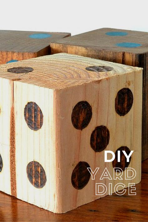 DIY Yard Dice Dice Diy, Dice Making, Yard Dice, Wooden Couch, Wood Dice, Easy Backyard, Reclaimed Pallet Wood, Scrap Wood Projects, Backyard Games