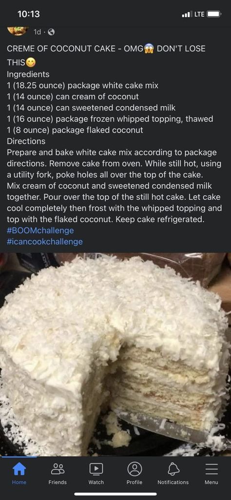 Cake Recipes Coconut, Recipe For Coconut Cake, Cream Of Coconut Cake, Coconut Recipes Dessert, Coconut Cream Cake, Cream Of Coconut, Boxed Cake Mixes Recipes, Coconut Cake Recipe, Coconut Desserts