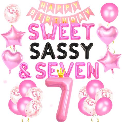 PRICES MAY VARY. Enjoy our Sweet Sassy & Seven Birthday Decoration. Very suitable for summer party, 7th birthday party! Our Sweet Sassy & Seven Party Supplies will make your party more interesting and immerse your family and guests in an unforgettable experience with value for money. Have a party with your friends! Our kindness towards your birthday party supplies will impress your friends. You will get: 1 x Sweet Sassy & Seven letter balloons, 2 x pink star balloons, 2 x pink hearts, 20 x latex 7th Birthday Theme Girl, Sassy 7 Birthday Party Ideas, 7th Girl Birthday Party Ideas, Birthday Party Themes For Girls Age 7, 7year Birthday Party Ideas, 7 Yrs Old Girl Birthday Party Ideas, 6 And Sassy Birthday Theme, Girl 7th Birthday Party Ideas, Seventh Birthday Theme