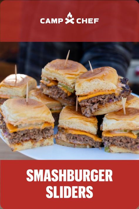 Smash Burger Sliders, Hamburger Sliders, Best Burger Recipe, Griddle Recipes, Burger Sliders, Camp Chef, Recipes Appetizers, Recipes Appetizers And Snacks, Slider Recipes