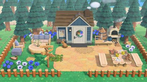 ACNH Animal Crossing: New Horizon island decoration and exterior yard design ideas from Turtlandia Happy Home Paradise! Animal Crossing Home Exterior Ideas, Cabin Ideas Exterior, Island Home Exterior, House Yard Design, Yard Design Ideas, Happy Home Paradise, Animal Crossing New Horizon, Japanese Town, Animal Crossing Funny