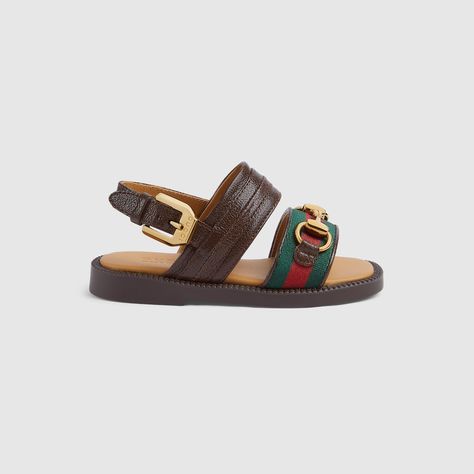 Shop the Toddler Horsebit Web sandal in brown at GUCCI.COM. Enjoy Free Shipping and Complimentary Gift Wrapping. Sandals Luxury, Gucci Kids, Toddler Shoes, Future Baby, Kids Shoes, Baby Shoes, Slippers, Gift Wrapping, Gucci