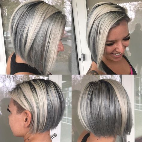 Would you believe me if I told you this Colour is majority Color Hair Spray??? The Silver most definitely is! It’s from @kmshairus and… | Instagram Grey Hair Modern, Straight Bob Hairstyles, Gorgeous Gray Hair, Silver Hair Color, Hair Color Pastel, Blending Gray Hair, Hair Color Highlights, Grey Hair Color, Haircuts For Fine Hair