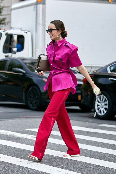 Fuchsia Jacket Outfit, Hot Pink Outfits, Pink Dress Outfit, Hot Pink Outfit, Hot Pink Fashion, Pink Obsession, Hot Pink Shirt, Hot Pink Blazers, Vestidos Color Rosa