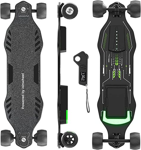 isinwheel V8 Electric Skateboard with Remote, 1200W Brushless Motor, 30 Mph Top Speed & 12 Miles Range, Replaceable Battery, Electric Longboard for Adults ＆Teens with Green Ambient Light Longboard Skateboard, Electric Skateboard, Brushless Motor, Skateboard, Range