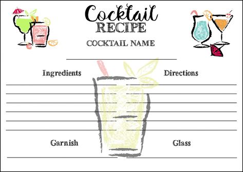 Stock The Bar Decorations, Stock The Bar Party Ideas Decorations, Stock The Bar Party Decorations, Stock The Bar Party Ideas, Stock The Bar Party, Cocktail Recipe Card, Custom Drink Coasters, Recipe Cards Printable Free, Recipe Card Template