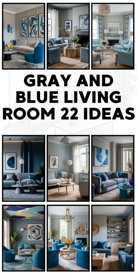 Grey Couch Blue Walls, High Contrast Living Room, Blue Living Room Curtains, Gray And Blue Living Room, Blue Living Room Walls, Grey Accent Wall Living Room, Blue Living Room Ideas, Blue Curtains Living Room, Blue And Yellow Living Room