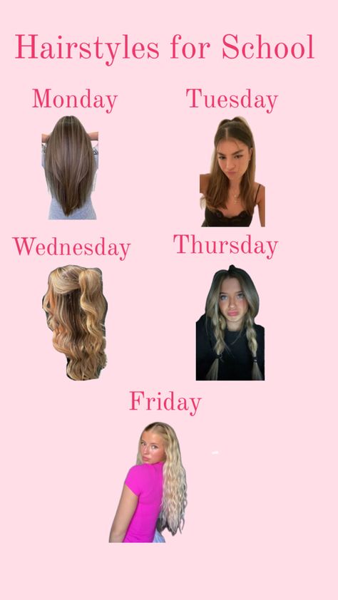 Cute hairstyles for school! Monday-Friday #hairstyles #ATE #cutesy #socute Monday Hairstyles, Friday Hairstyles, World Hair, Cute Hairstyles For School, Back To School Hairstyles, Clothing Hacks, Hairstyles For School, Monday Friday, Hair Hacks