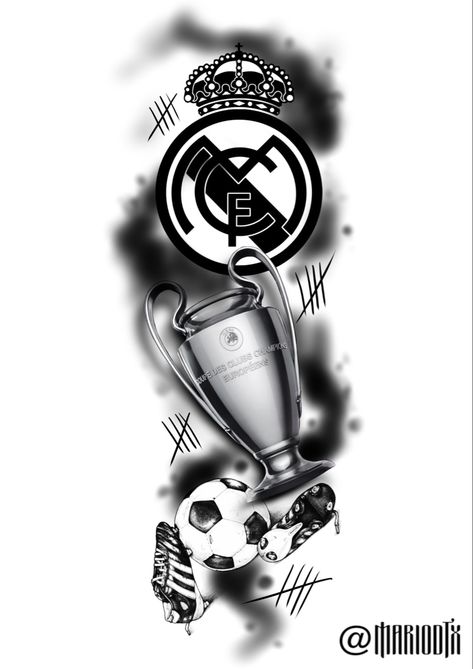 Real Madrid Tattoo Design, Hala Madrid Tattoo, Real Madrid Tattoo Ideas, Ronaldo Tattoo, Real Madrid Tattoo, Baddie Cartoon Aesthetic Pfp, Harry Potter Tattoo Sleeve, Soccer Tattoos, Madrid Tattoo