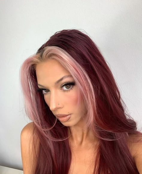 Dusty Rose Hair, Dark Pink Hair, Mermaid Hair Color, Black Hair Balayage, Short Grunge Hair, Red Hair Inspo, Money Piece, Hair Color Pink, Long Hair With Bangs