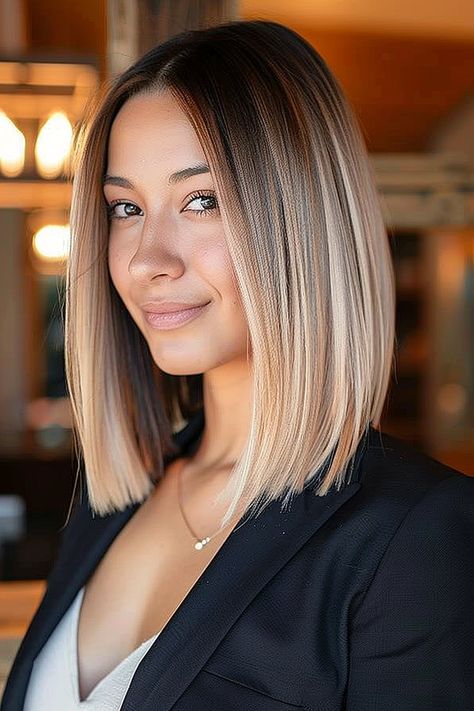 Straight Bob Hairstyles: 25 Chic Looks You Have to See Long Bob Straight Hair Brunette, Medium Bob Balayage, Face Framing Highlights Straight Hair, Long Bob Fine Hair Straight, Straight Lob With Curtain Bangs, Side Part Blonde Bob, Haircut Women 2024, Medium Long Bob Hairstyles, Round Face Bob Haircut