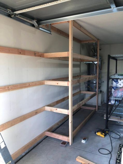 Garage Shelving With Doors, Garage Shelves With Doors, Diy Garage Cabinets With Doors, Cheap Garage Cabinets, Wooden Garage Shelves, Garage Cabinets Diy, Easy Garage Storage, Garage Transformation, Garage Closet