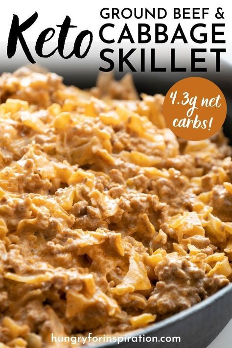 This keto ground beef & cabbage skillet with only 4.3g net carbs per serving is an uncomplicated midweek meal for the whole family that's filling and nutritious! Cabbage Hamburger Soup, Keto Cabbage Recipe, Ground Beef Cabbage, Cabbage Skillet, Keto Cabbage, Creamed Cabbage, Keto Savory, Fried Cabbage Recipes, Ground Beef Keto Recipes