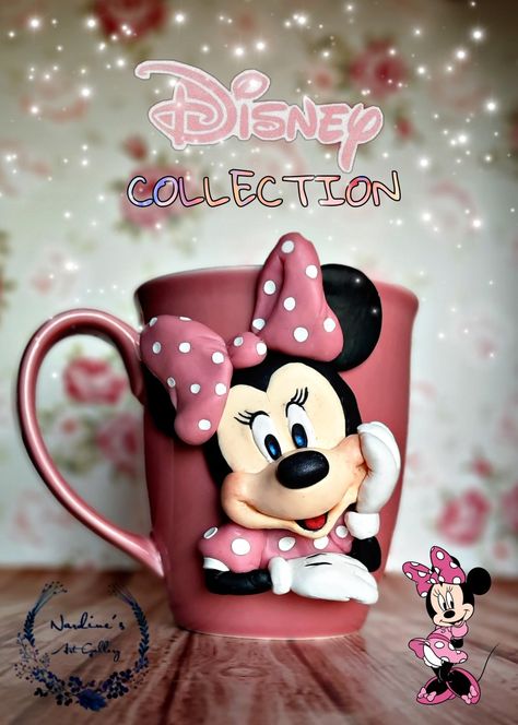 Minnie mouse polymer clay mug Mouse Polymer Clay, Polymer Clay Mug, Minnie Mouse Gifts, Polymer Clay Disney, Minnie Mouse Mug, Disney Mug, Clay Mug, Clay Crafts For Kids, Polymer Clay Gifts