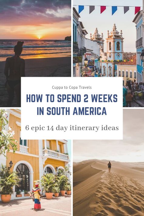 Stuck on how to spend your 2 week annual leave, and not sure where to even go? We've got a collection of easy 14-day itineraries for various countries in South America to help you plan a holiday. Get the most out of your 2 weeks in South America with travel itineraries for Peru, Colombia, Brazil, Uruguay and more #travelplans #itineraries #travelitinerary #2weeks #14daysleave #annualleave #southamericatravel #travelideas #destinations #destinos #wheretotravel #wheretogo #holidayplanning #14days South American Travel Itinerary, 2 Weeks In South America, One Month In South America, South America 2 Week Itinerary, South America Itinerary 2 Weeks, South America Itinerary, Countries In South America, South America Travel Itinerary, South America Travel Destinations