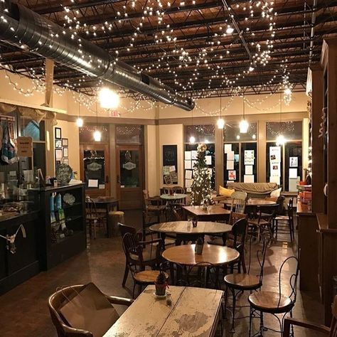 Midtown Coffee - Christmas in July ❤️🎄 Moon Cafe Coffee Shop, Small Town Coffee Shop Interior, Steampunk Coffee Shop, Christmas Decorations Coffee Shop, Christmas Decor Ideas Coffee Shop, Christmas Coffee Shop Decorations, Christmas Coffee Shop Aesthetic, Christmas Cafe Decor, Christmas Cafe Aesthetic